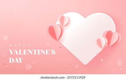 Valentine's Day banner design with hearts on a pink background