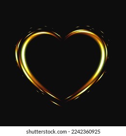 Valentines day banner design. Light effect. Golden heart frame. Vector illustration 
