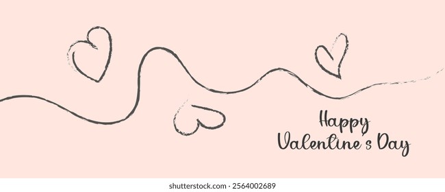 Valentine's Day banner design with One Line Drawing and handwritten hearts