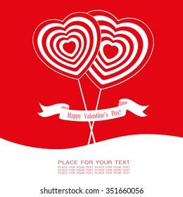  Valentine's Day Banner for design poster, card or invite with hearts and title on red background. Vector illustration.