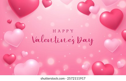 Valentine's Day banner design red pink heart balloons and shiny background