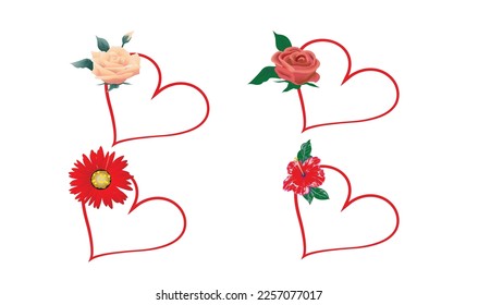 Valentine's day banner design template. Holiday background with decorative flower and leaves, flat art and paper heart on pink background. Vector illustration.