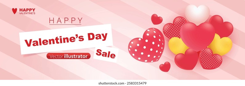 Valentine's day banner design vector on pink background. Templates for social media posts backgrounds, cover, poster, banners, marketing, sales promotion