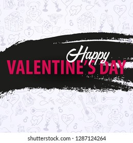 Valentines Day banner with doodle background. 14 February. Vector Illustration