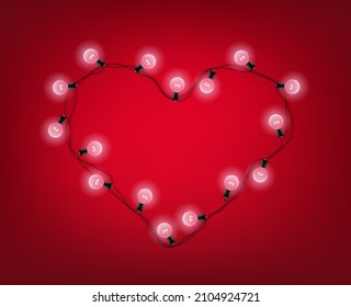Valentines day banner with frame of garland. 3d vector