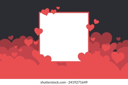 Valentine's Day banner frame with heart icons. Romantic background with blankspace.