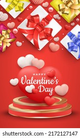 Valentines day banner with gift box and podium