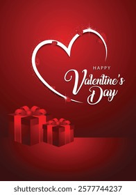 Valentine's Day banner gift with heart outline vector poster