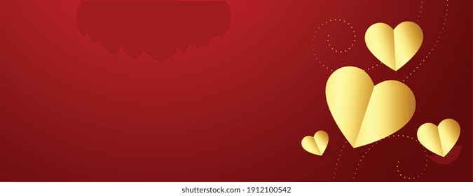valentines day banner with golden hearts and text space