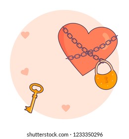 Valentines day banner. Golden key and locked heart. Vector illustration eps 10.