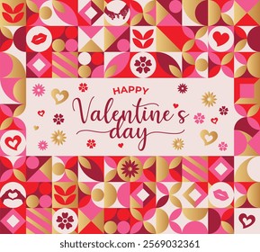 Valentine's Day Banner, greeting card, cover, label, sale promotion templates, pattern background in modern trendy geometric style