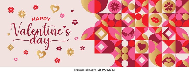 Valentine's Day Banner, greeting card, cover, label, sale promotion templates, pattern background in modern trendy geometric style