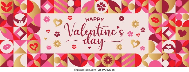 Valentine's Day Banner, greeting card, cover, label, sale promotion templates, pattern background in modern trendy geometric style