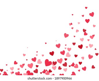 Valentines Day banner for greeting cards, wedding invitation, gift packages. Heart flying frame. Celebration backdrop. Bright pink hearts confetti falling on white background. Vector illustration.