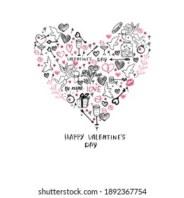 Valentines day banner. Hand drawn vector doodle heart.