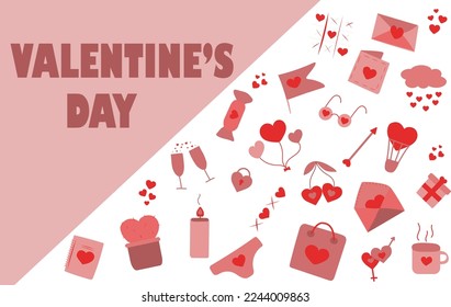 Valentine's Day banner with hand drawn items with space for text