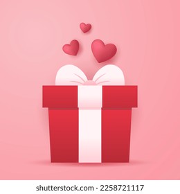 Valentine's Day Banner. Happy Valentine's Day greeting card design. Holiday banner with hot air heart balloon. 3D style illustration.