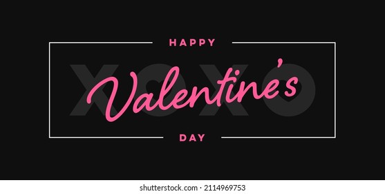 Valentines Day Banner. Happy Valentine's Day Typography and Lettering on Black Background. Vector Design Template for Valentine Banner or Greeting Card