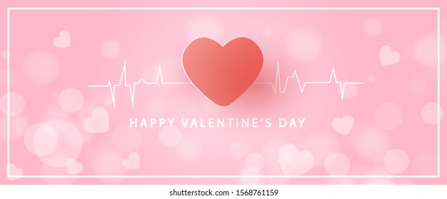 Valentine's day  banner with heart bokeh .