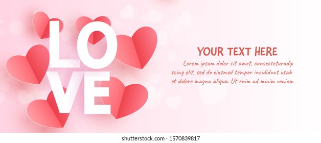 Valentine's day banner with heart in paper cut and craft style.