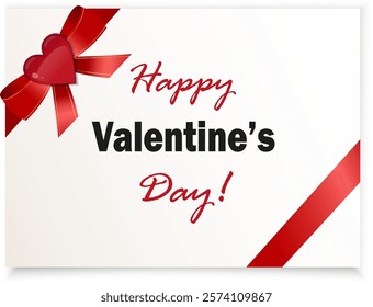 Valentine's Day banner with heart and red ribbon.