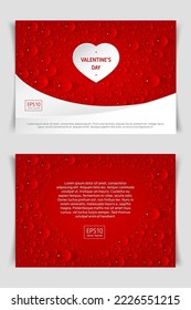 Valentine's day banner with heart and water drops on red background. Mesh gradients EPS10