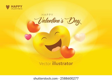 Valentine's day banner hearts on yellow background. Templates for social media posts backgrounds, cover, poster, banners, marketing, sales promotion copy space vector illustration background