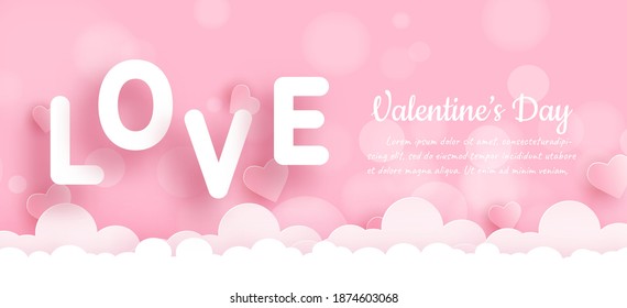 Valentine's day banner with hearts in paper cut style