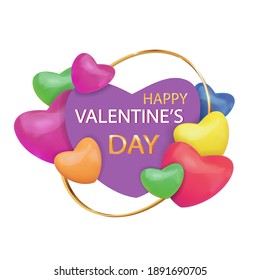 Valentine's day banner with hearts in rainbow color. LGBT pride symbol. Background with 3d multicolored hearts. Love is love. Vector illustration.