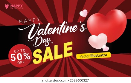 Valentine's day banner hearts sale design. Templates for social media posts backgrounds, cover, poster, banners, marketing, sales promotion copy space vector illustration background