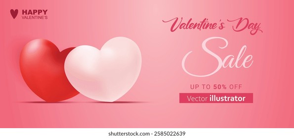 Valentine's day banner hearts shape design on pink backgrounds. Templates for social media posts, cover, poster, banners, marketing, sales promotion copy space background