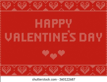 Valentines Day Banner, Knitting Pattern, Red with hearts and Text: Happy Valentine's Day. Useful for Postcards