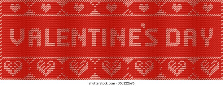 Valentines Day Banner, Knitting Pattern, Red with hearts and Text. Useful for Banner size uses.