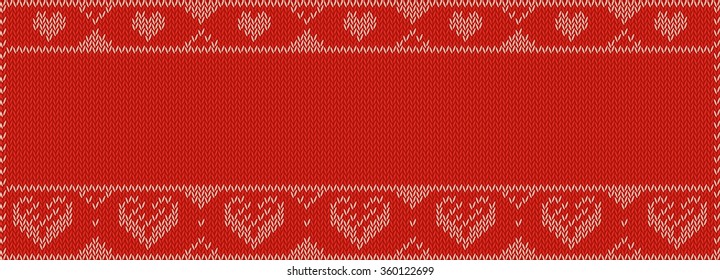 Valentines Day Banner, Knitting Pattern, Red with hearts and Copy Space. Useful for Banner size uses.