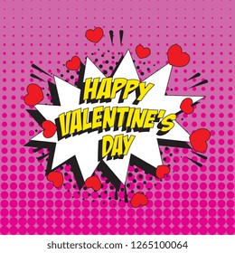 valentines day banner layout design in pop art style. vintage comics book illustration with comic speech bubble and halftone dotted shadow for posters, greeting cards, invitations