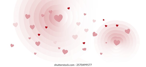 Valentine's Day banner. Love Valentine and Wedding vibes on floating hearts abstract white pink background