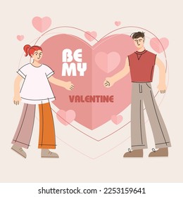 Valentines Day banner with modern style characters, hearts. Flat style designs template. Easy to edit and customize. Vector illustration.