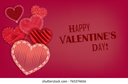 Valentines day banner with multiple hearts on a dark pink background