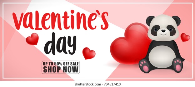 Valentines Day Banner with Panda