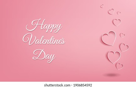 Valentines day Banner With Paper Hearts With Gradient Mesh, Vector Illustration