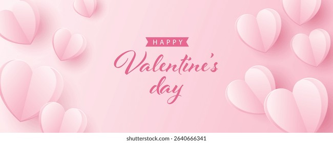 Valentine's day banner with papercut hearts. 