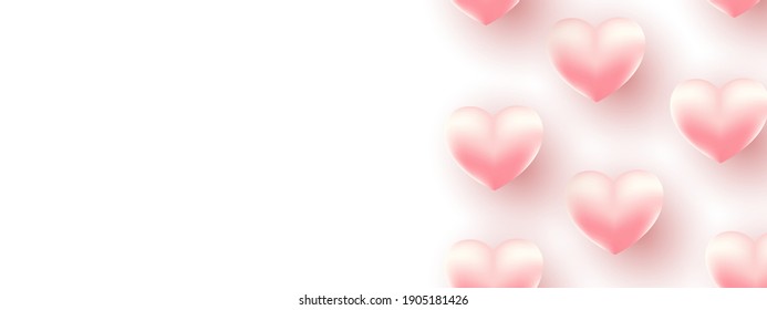 Valentines day banner in pink background with wishing happy holiday, modern style.Template for flyer, invitation and greeting card for holiday. Vector illustration.