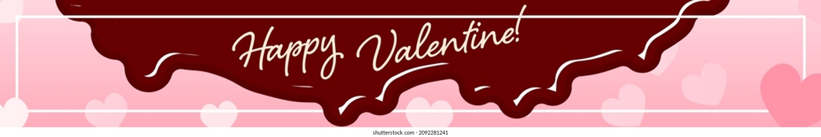 Valentine's Day banner, pink heart background with dripping chocolates, 320x50