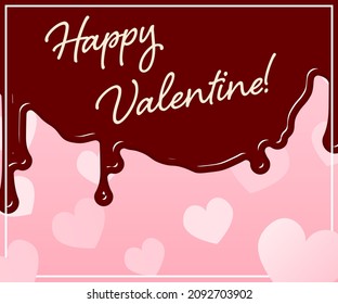 Valentine's Day banner, pink heart background with dripping chocolates, 336x280