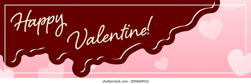 Valentine's Day banner, pink heart background with dripping chocolates, 320x100