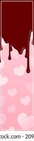 Valentine's Day banner, pink heart background with dripping chocolates, 160x600