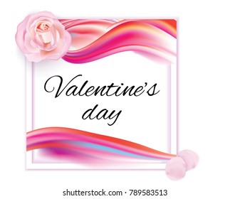 Valentines day. Banner with pink red abstract background and pink rose 