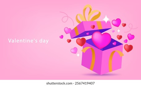 Valentine's day banner. Postcard With Origami Hearts With Gradient Mesh. elements are available for use on online shopping websites or in social media advertising. Cute sale. Vector Illustration.