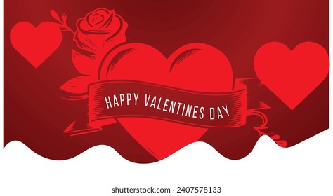 Valentine's Day banner poster card with ribbon and wings that resemble a heart