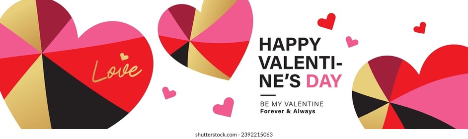 Banner de San Valentín, afiche, tarjeta de saludo, portada, etiqueta, plantillas de promoción de venta en estilo moderno y plano. Traducción: Feliz Día de San Valentín